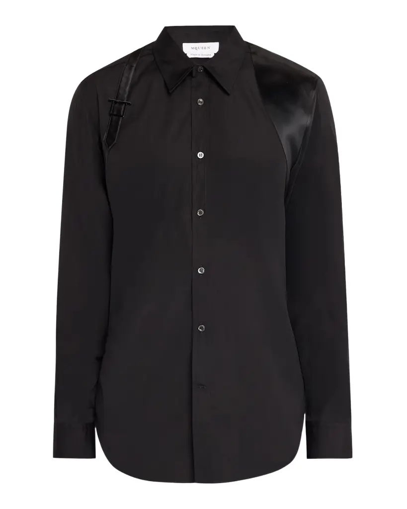 McQueen Men 's Harness Cotton Satin-Trim Sport Shirt