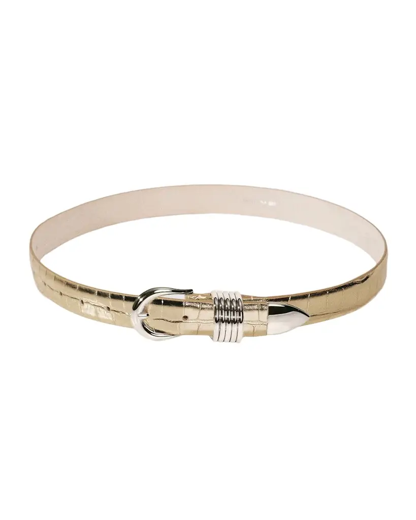 Dehanche Hollyhock Mirror Croc-Embossed Leather Belt