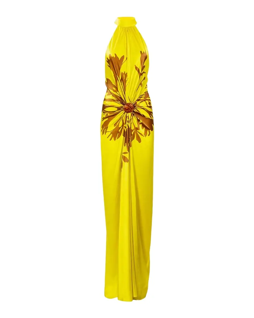 Silvia Tcherassi Koori Gathered Silk Halter Maxi Dress