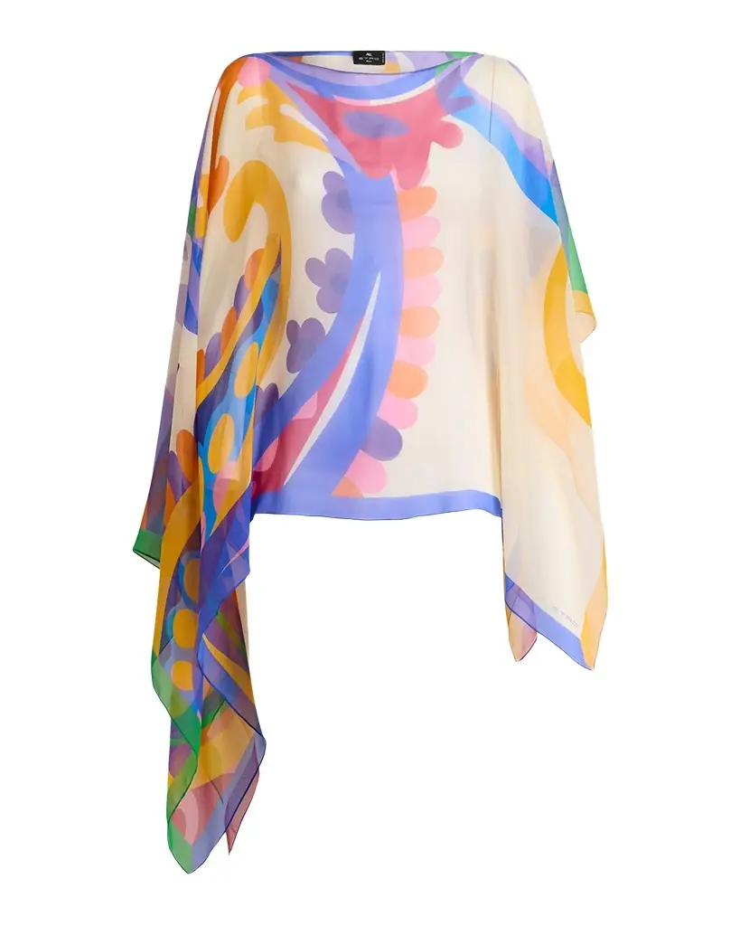 Etro Asymmetric Printed Silk Poncho
