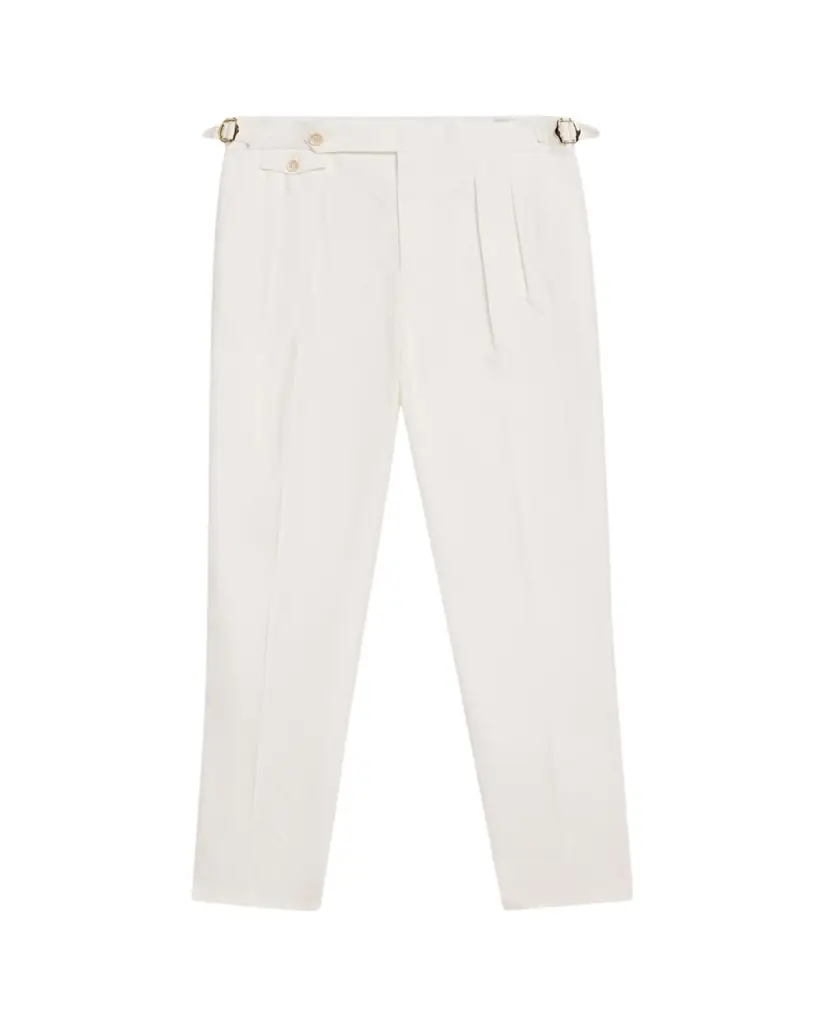 Brunello Cucinelli Men's Cotton Pleated Trousers with Waist Tabs