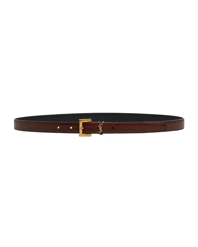 Saint Laurent Cassandre Thin Leather Belt