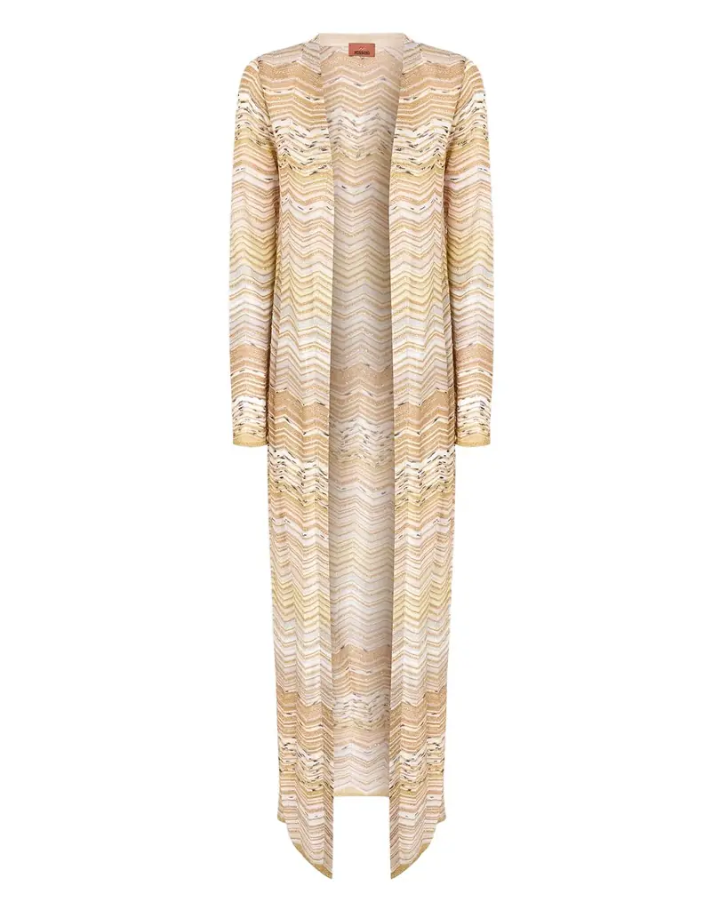 Missoni Metallic Chevron Knit Long Open Cardigan