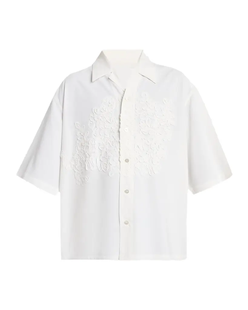 Homme Plisse Issey Miyake Men 's Floral Applique Polyester Short-Sleeve Shirt