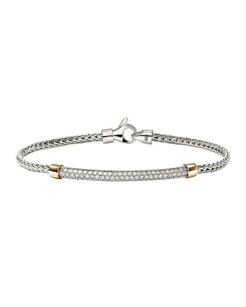 John Hardy JH Essential Sterling Silver and 14K Yellow Gold Diamond Pave Bracelet, 2.5mm