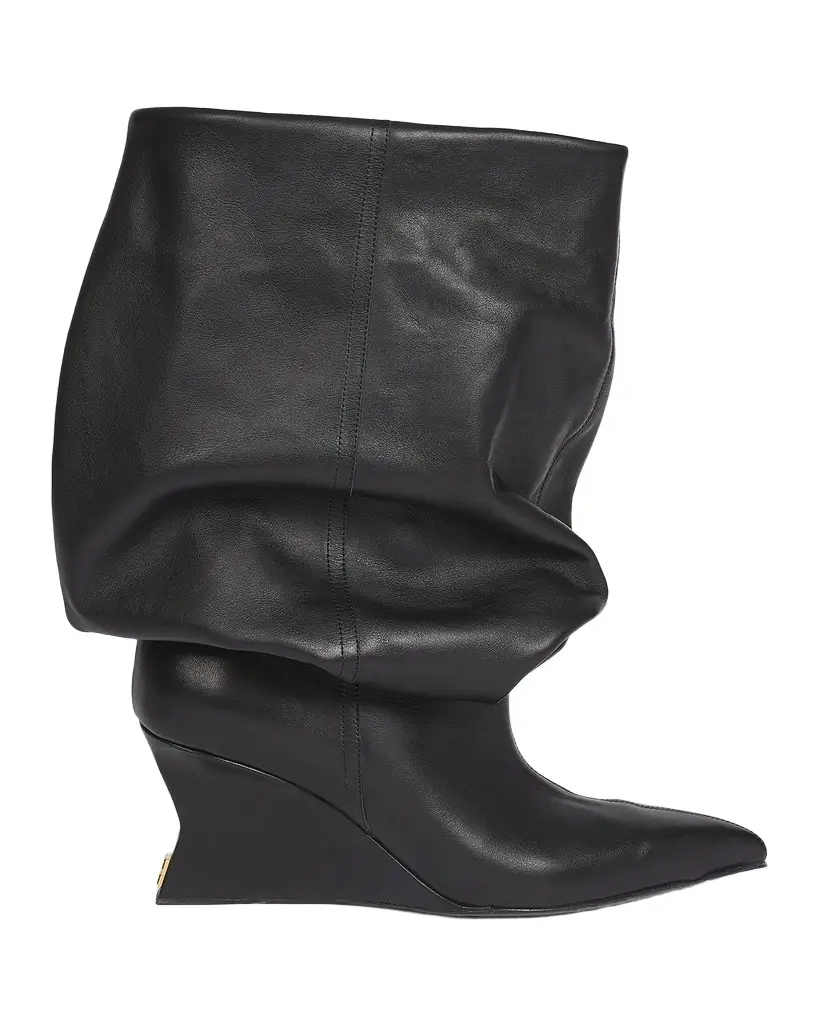 Balmain Scrunched Leather Wedge Ankle Boots