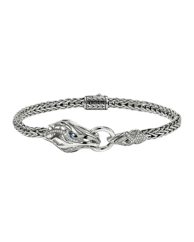 John Hardy Naga Sterling Silver Chain Bracelet with Diamonds and Sapphires, 4.4mm