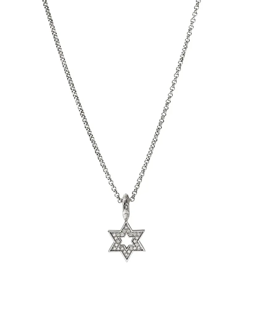 John Hardy JH Essential Sterling Silver Diamond Star of David Necklace, 1.5mm, 18"L