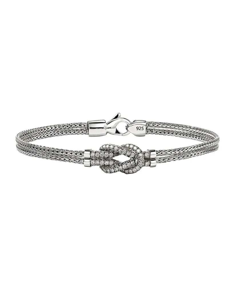 John Hardy Love Knot Sterling Silver and Diamond Bracelet, 3.6mm