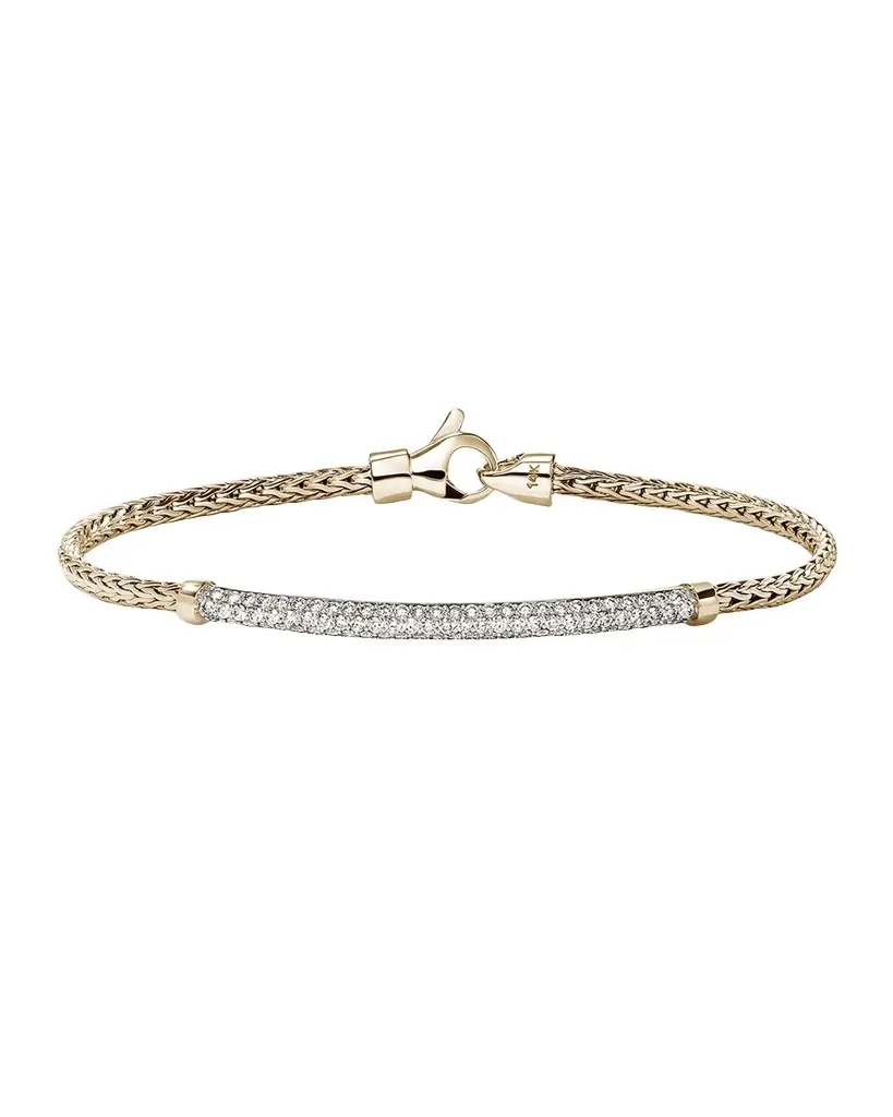John Hardy JH Essential 14K Yellow Gold Diamond Pave Station Bracelet, 2.5mm
