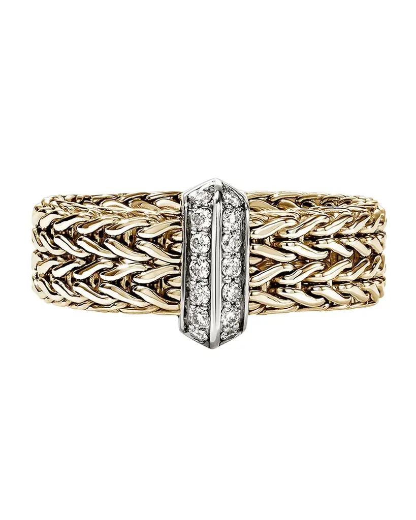 John Hardy Icon Link 14K Yellow Gold and Diamond Bar Ring, 6mm