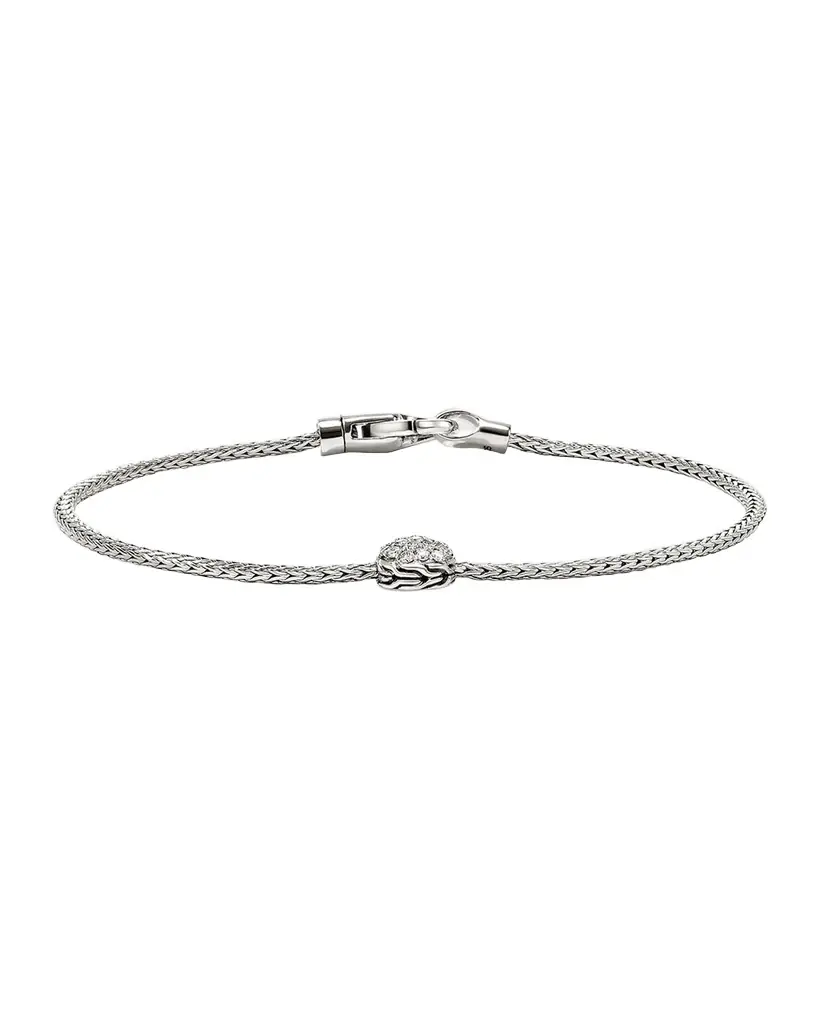John Hardy JH Essential Sterling Silver Diamond Pave Station Bracelet, 1.8mm