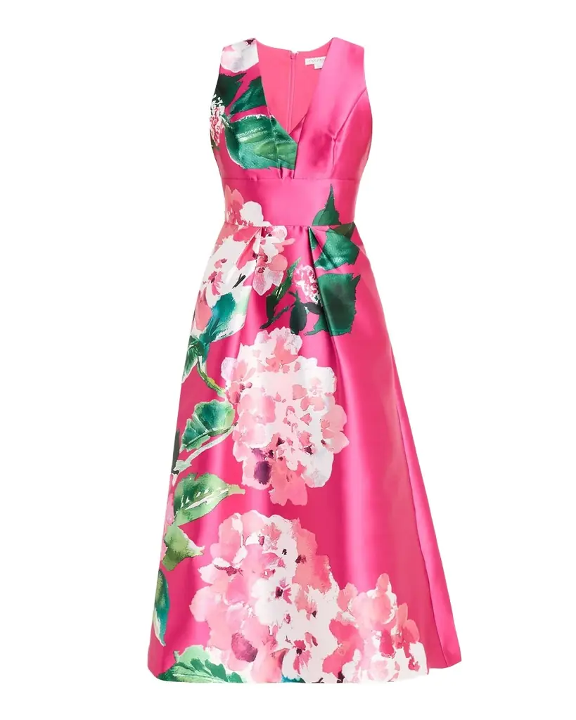 Kay Unger New York Raina Floral-Print Mikado Midi Dress