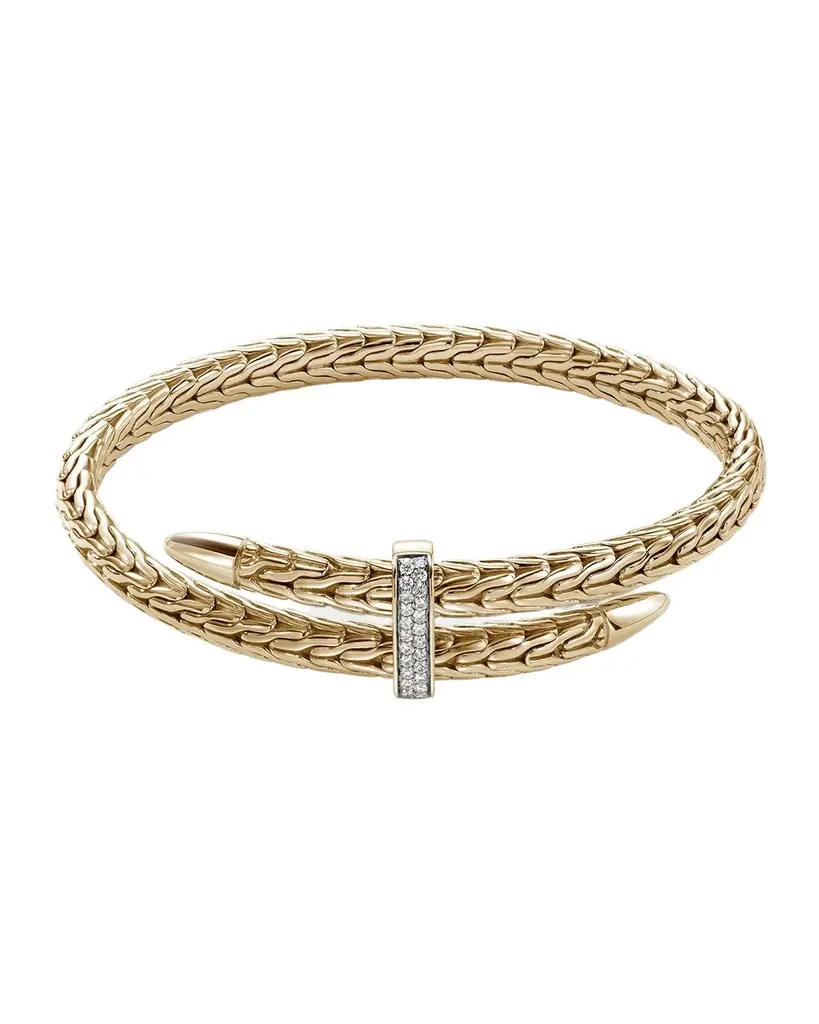 John Hardy Spear Flex 14K Gold Cuff Bracelet with Diamonds