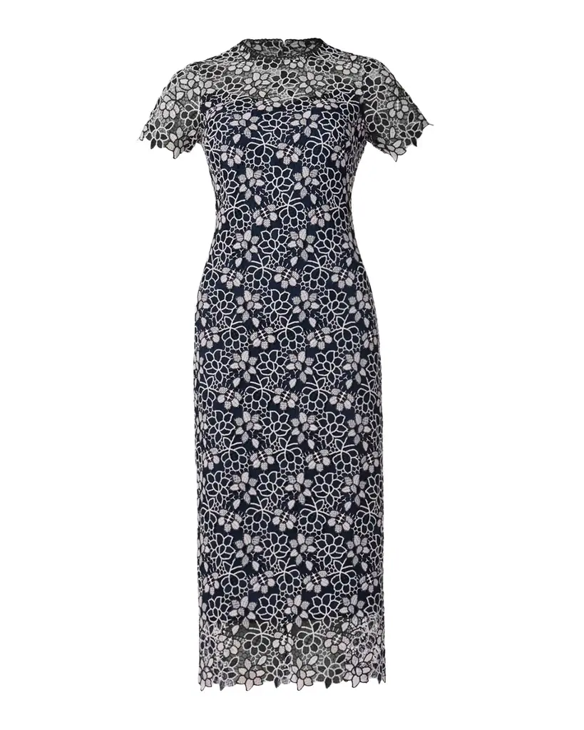 Shoshanna Kiriya Floral Lace Column Midi Dress