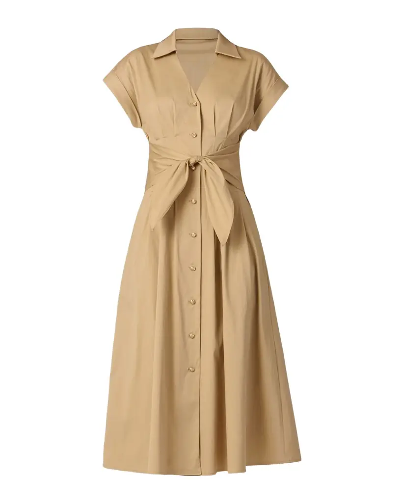 Shoshanna Josephine Pleated Cotton Sateen Midi Shirtdress