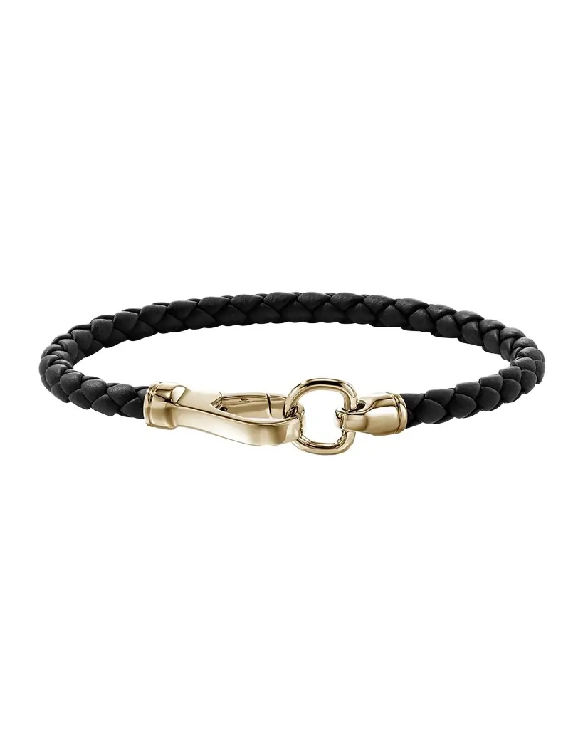 John Hardy Men 's Braided Leather Bracelet with 14K Gold, 5mm