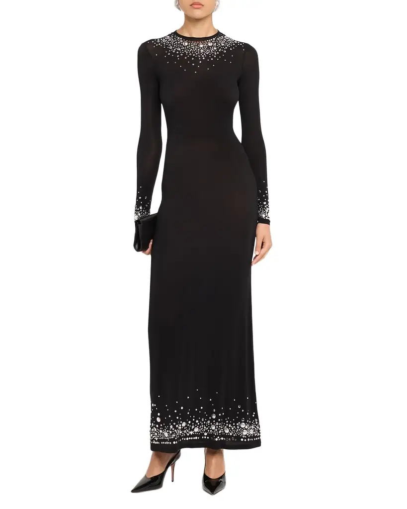 Rabanne Degrade Hotfix Jersey Long-Sleeve Maxi Dress