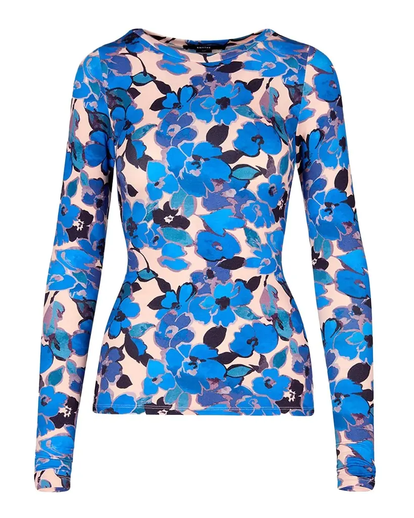 Smythe Floral Scrunch-Sleeve Crewneck Top