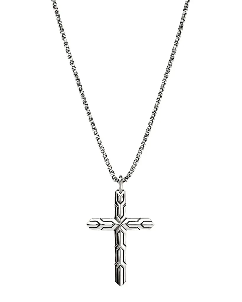 John Hardy Men 's Icon 50 Sterling Silver Cross Pendant Necklace, 2.7mm