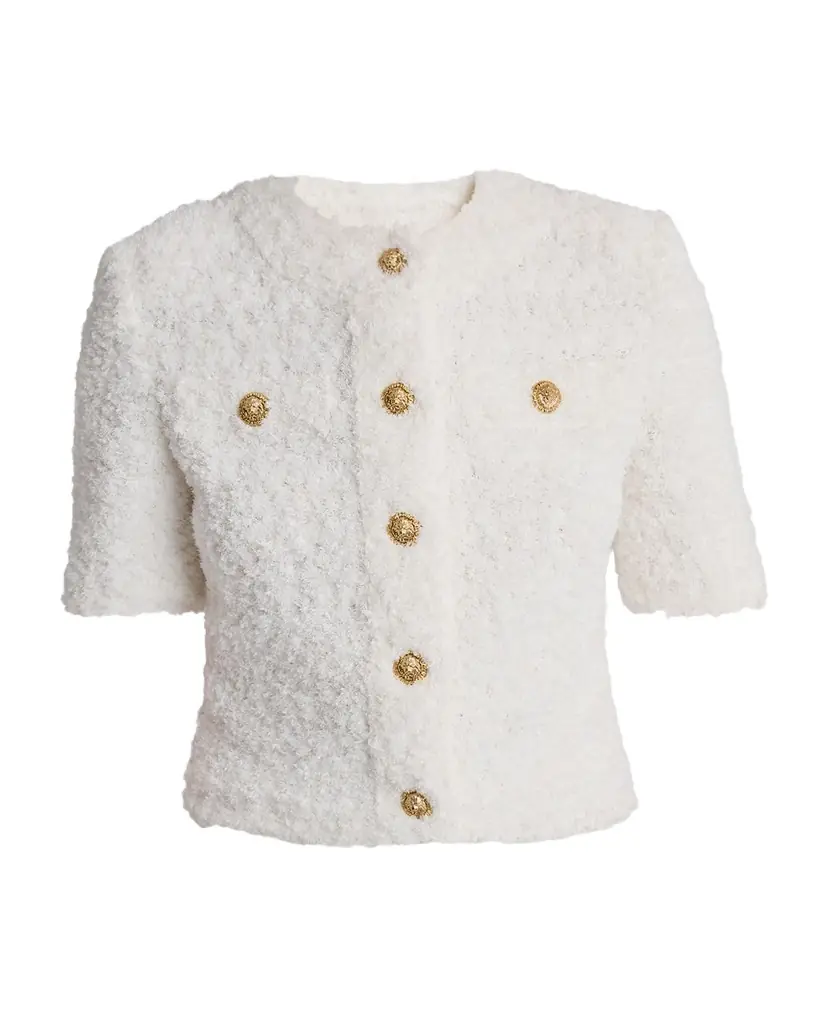 Balmain Strong-Shoulder Fuzzy Knit Cardigan