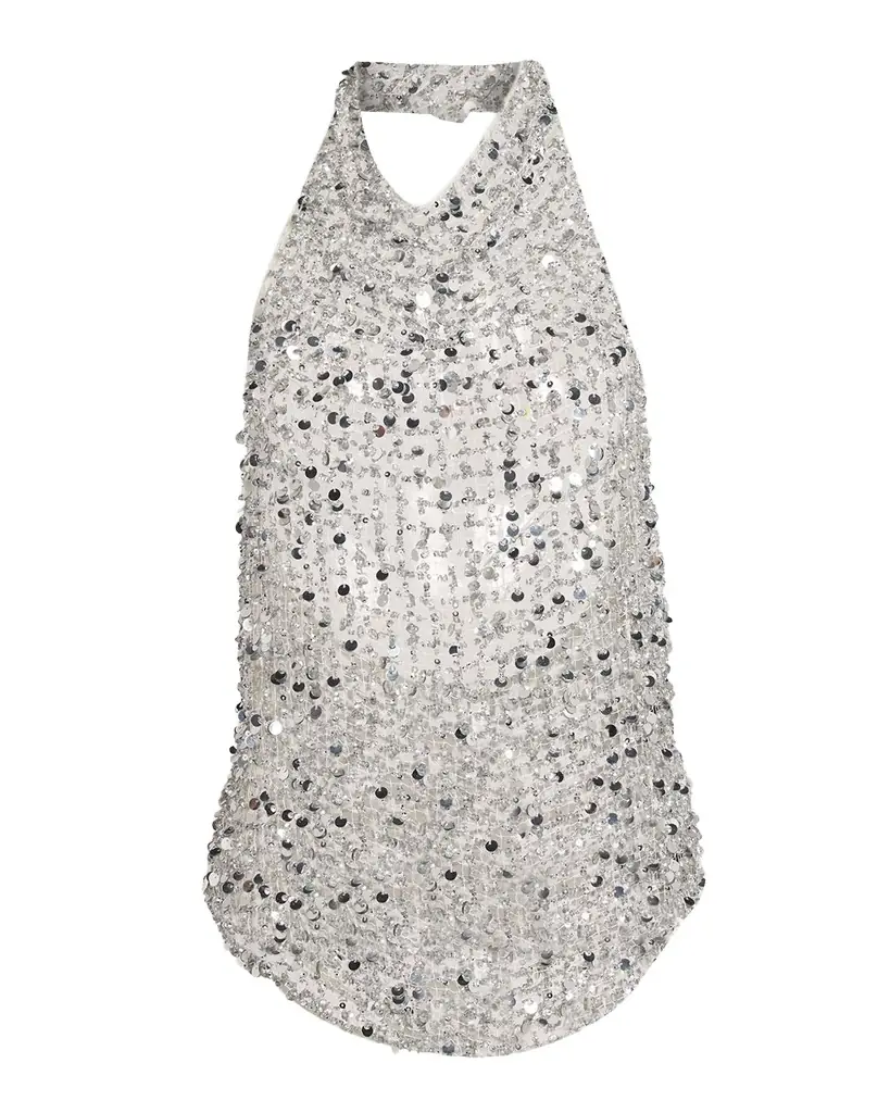 LAPOINTE Sequined Net Mesh Halter Top