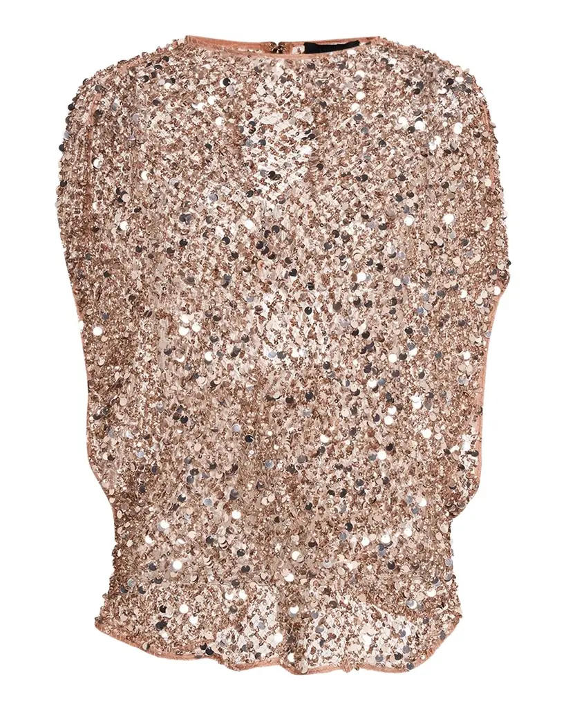 LAPOINTE Sequined Net Mesh Cap-Sleeve Top