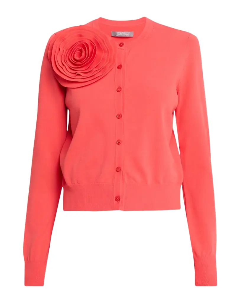 Lela Rose Rose Detail Knit Crewneck Cardigan