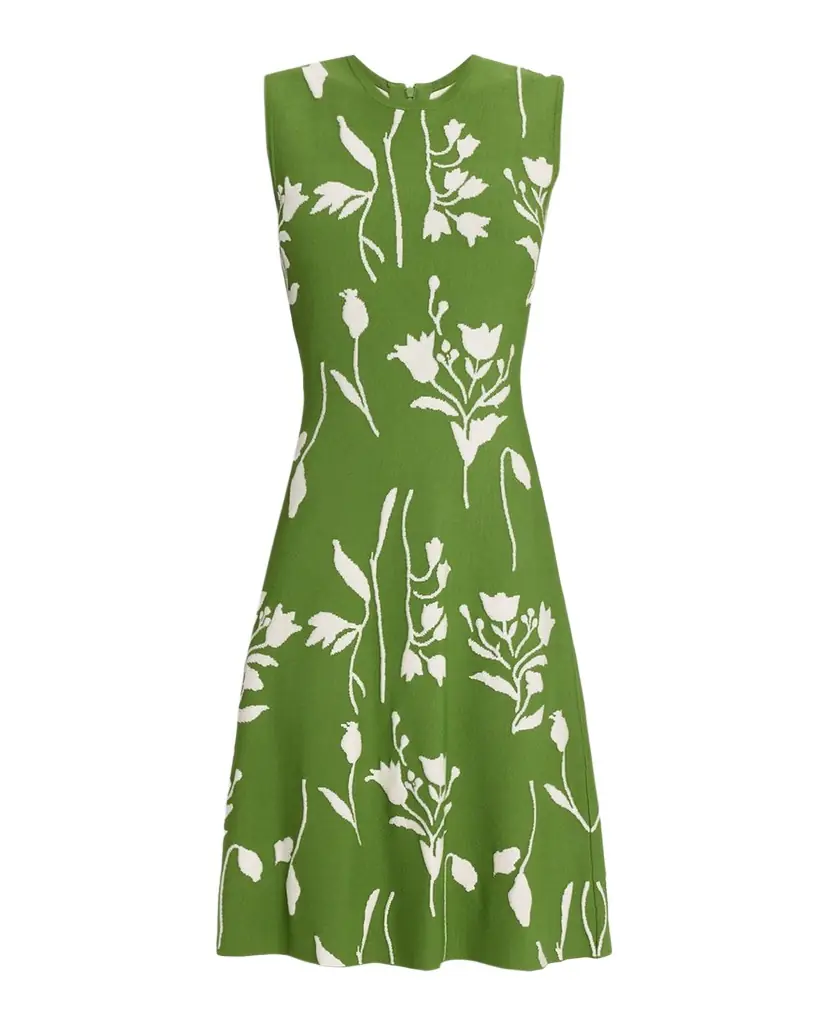 Lela Rose Floral Jacquard Knit Sleeveless A-Line Dress