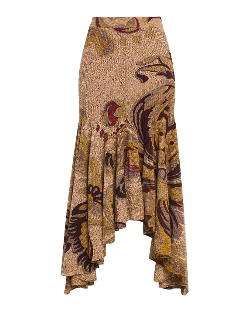Etro Floral-Print Rib Knit Maxi Mermaid Skirt