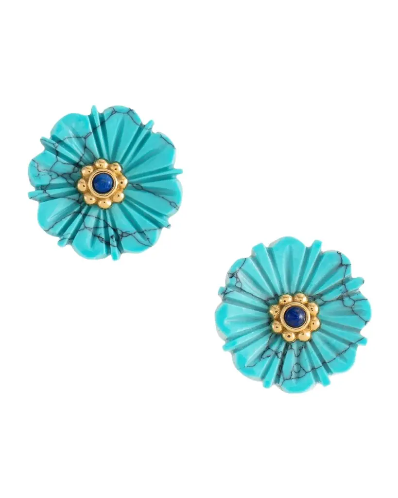 Anabel Aram Jewelry Milos Carved Stone Flower Stud Earrings, Turquoise