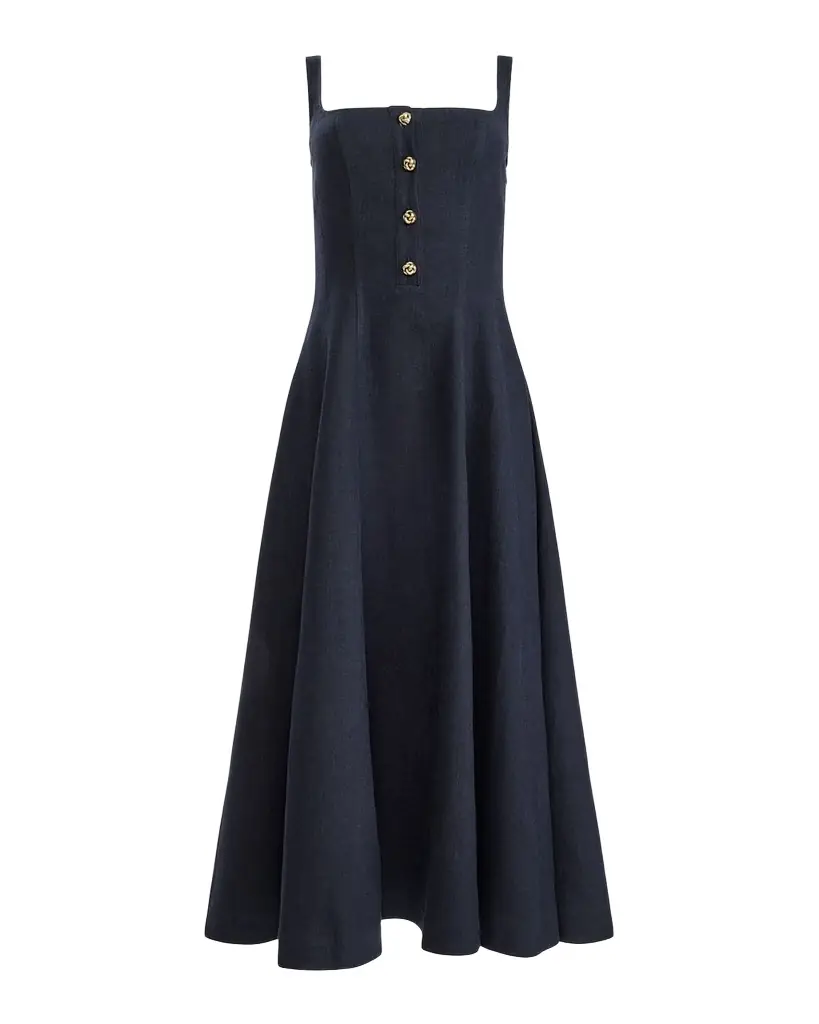 Altuzarra Orrie Sleeveless Linen-Blend Tea-Length Dress