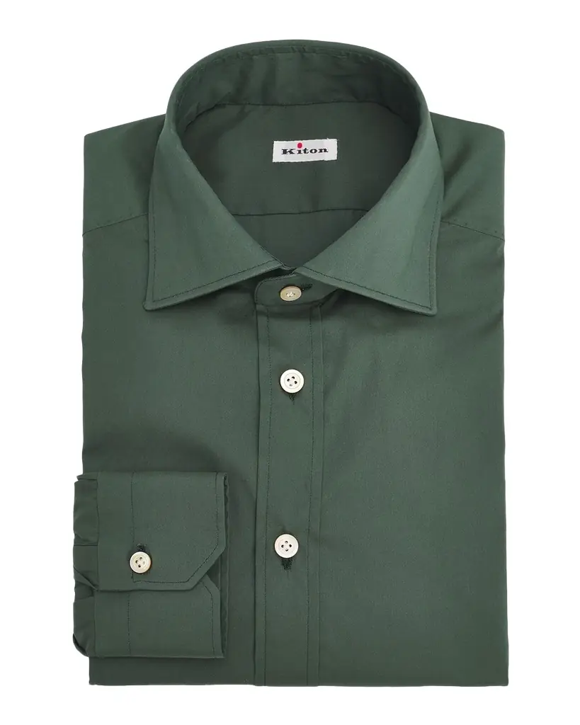 Kiton Men 's Solid Cotton Dress Shirt