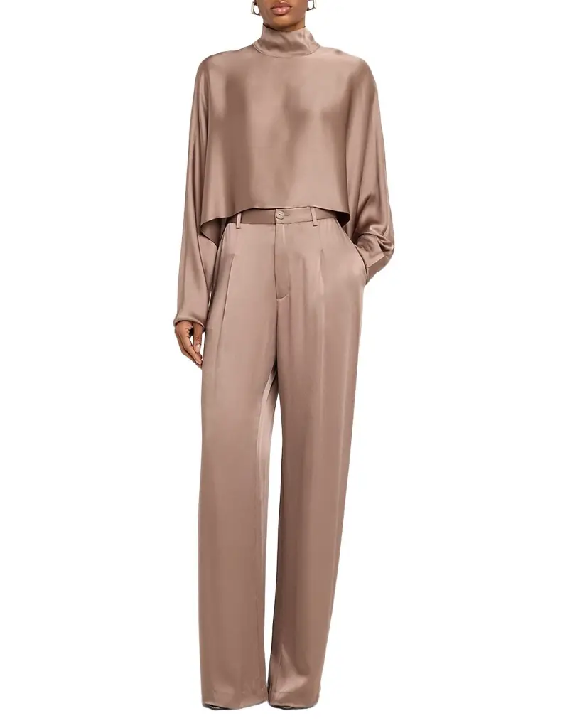 LAPOINTE High-Rise Pleated Satin Wide-Leg Pants
