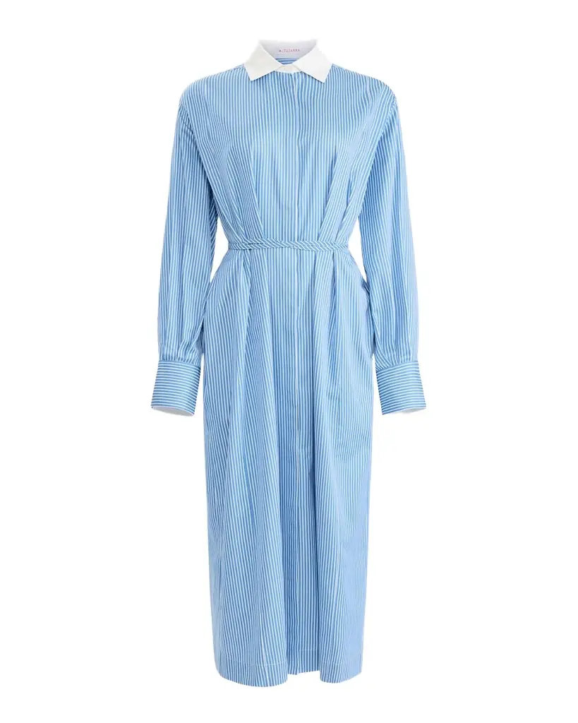 Altuzarra Floyd Cotton Stripe Waist-Tie Maxi Shirtdress