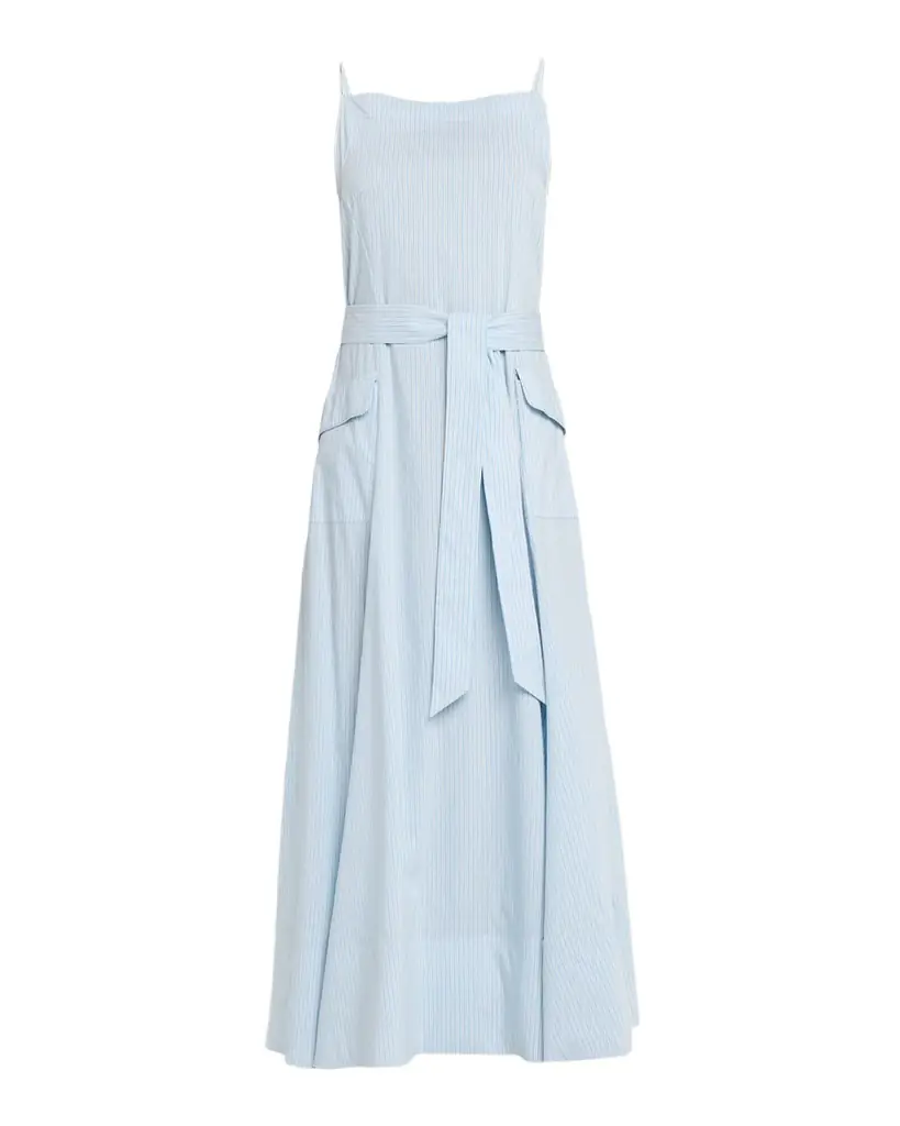 Lela Rose Striped Cotton Poplin Belted Midi Dress
