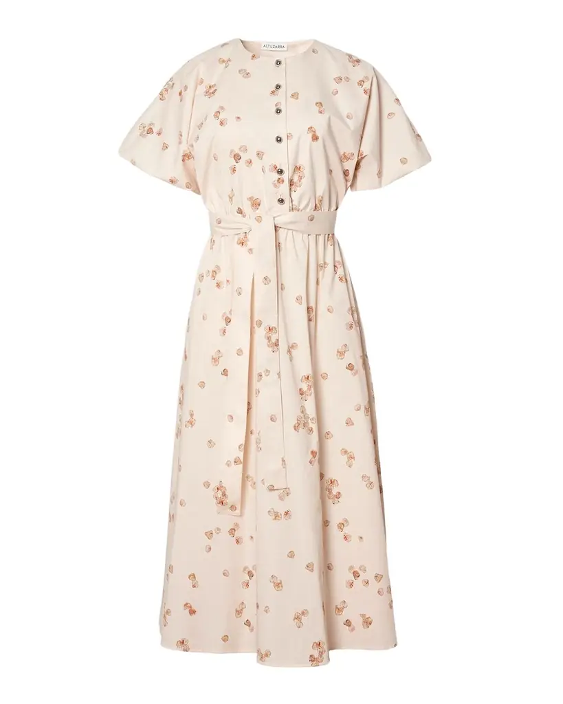Altuzarra Paulina Floral-Print Waist-Tie Midi Dress