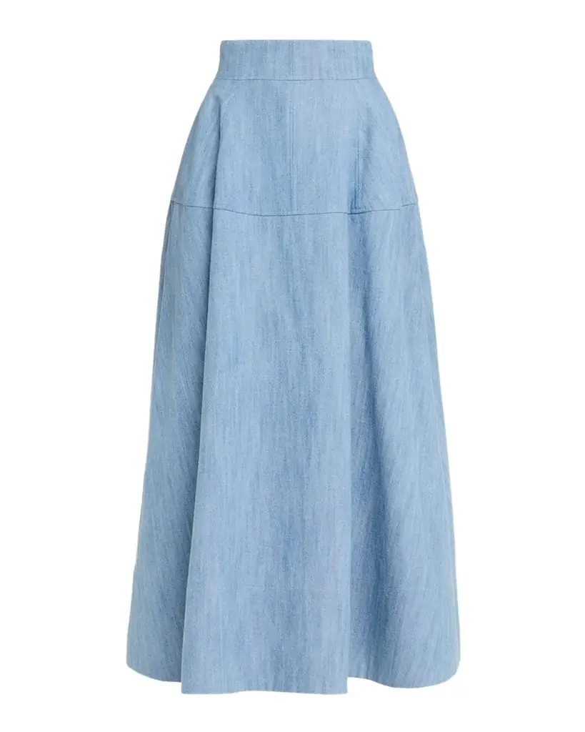 Lela Rose Denim A-Line Midi Skirt