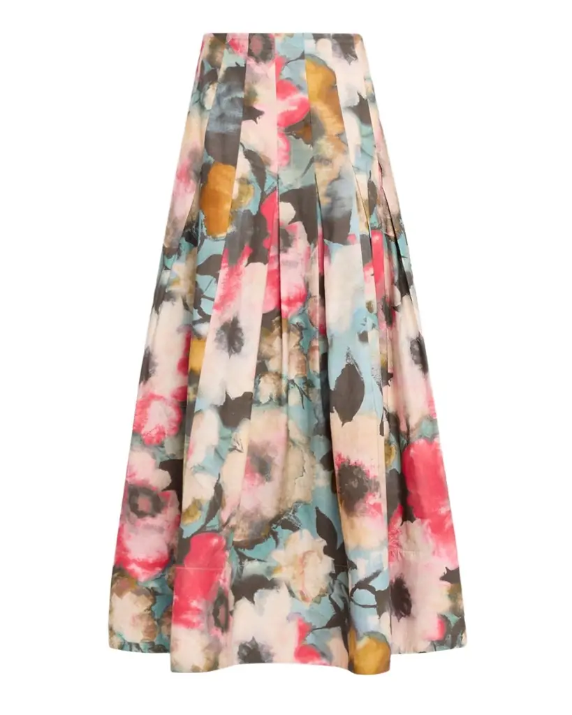 Lela Rose Floral Printed Cotton Midi Skirt