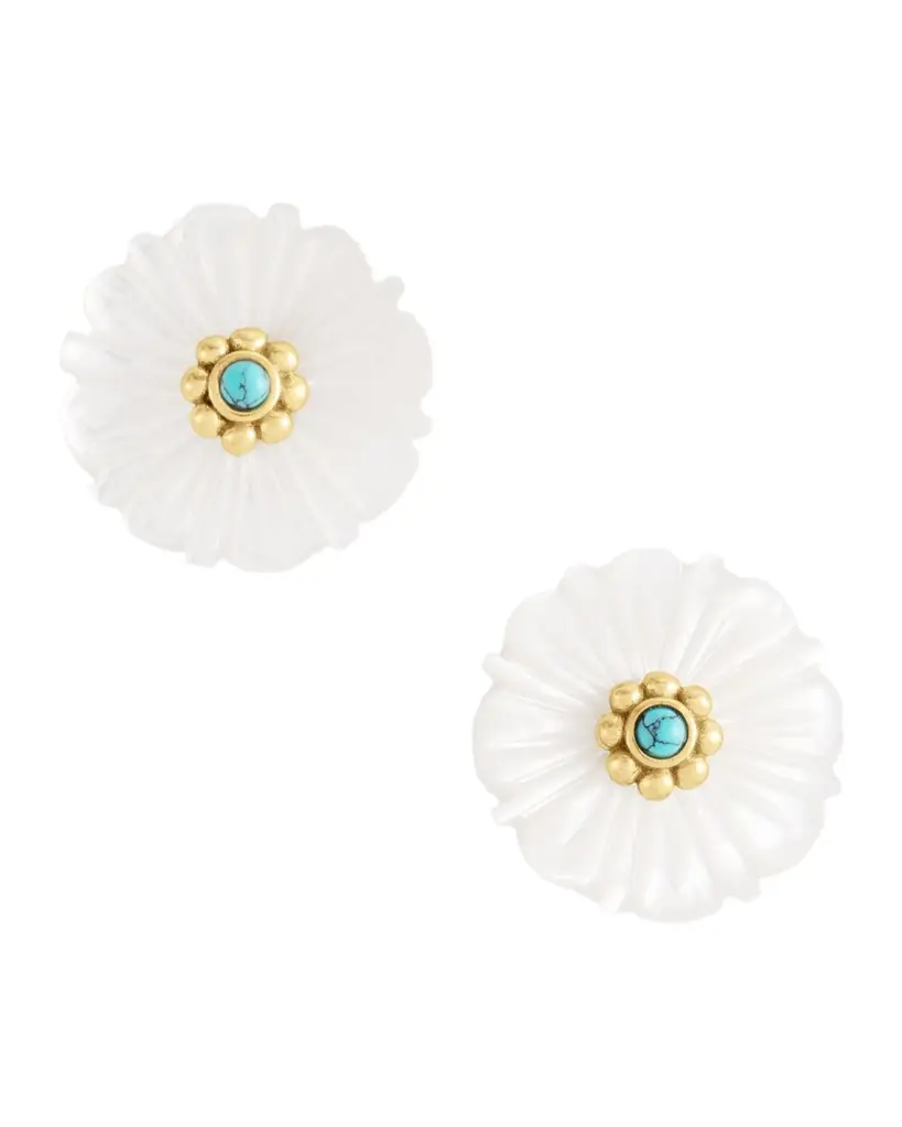 Anabel Aram Jewelry Milos Carved Stone Flower Stud Earrings, Pearl