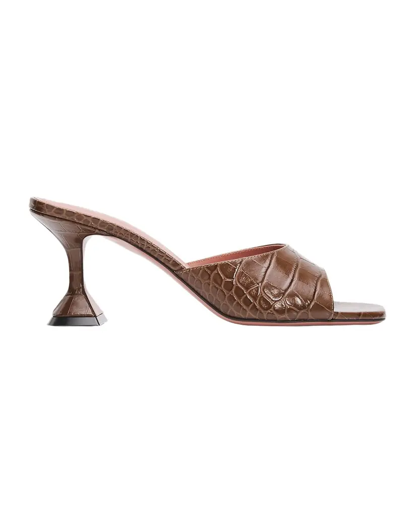 Amina Muaddi 70mm Lupita Croc-Embossed Leather Mules