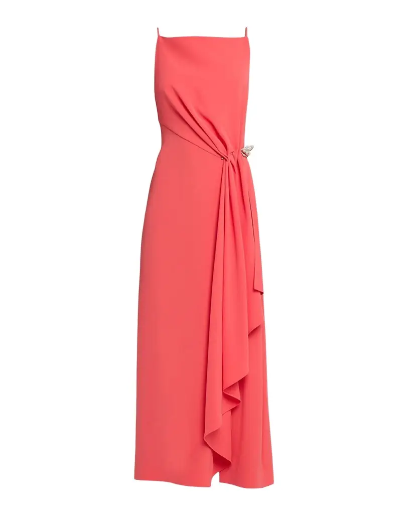Lela Rose Fluid Crepe Pin Draped Midi Dress