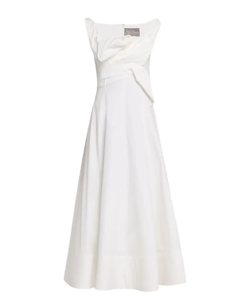 Lela Rose 3D Draped Cotton Poplin Sleeveless Midi Dress