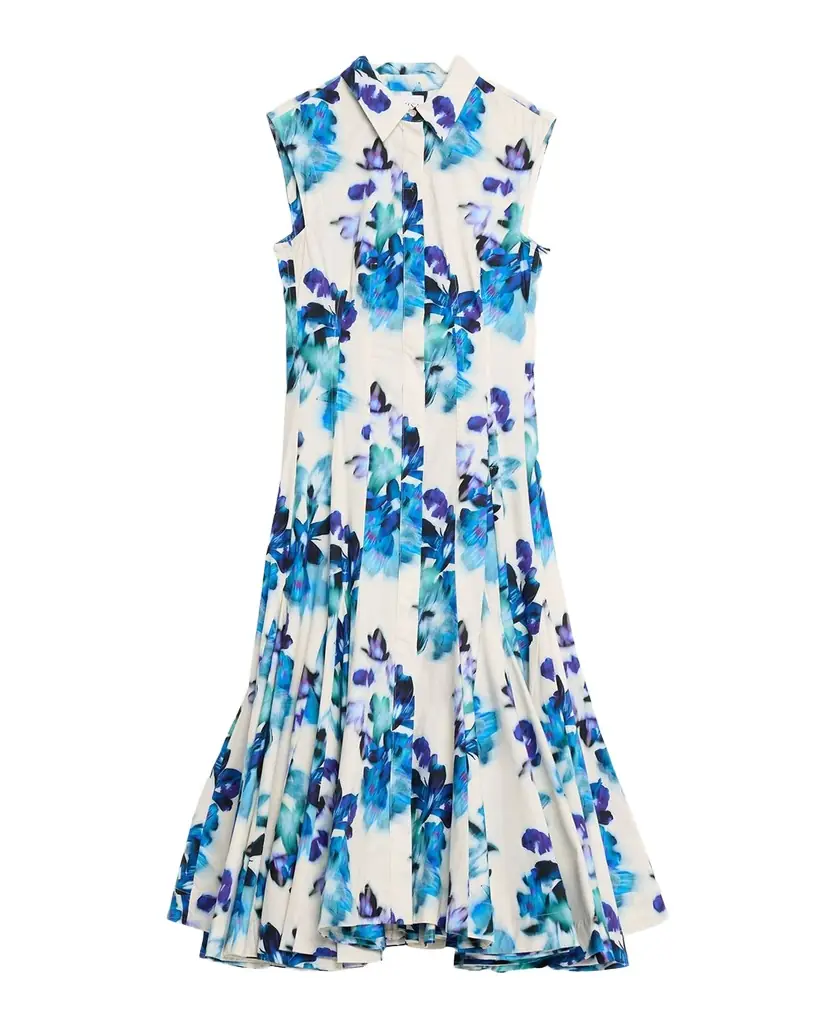 MISA Los Angeles Charlotte Blurred Bouquet Stretch Cotton Shirtdress