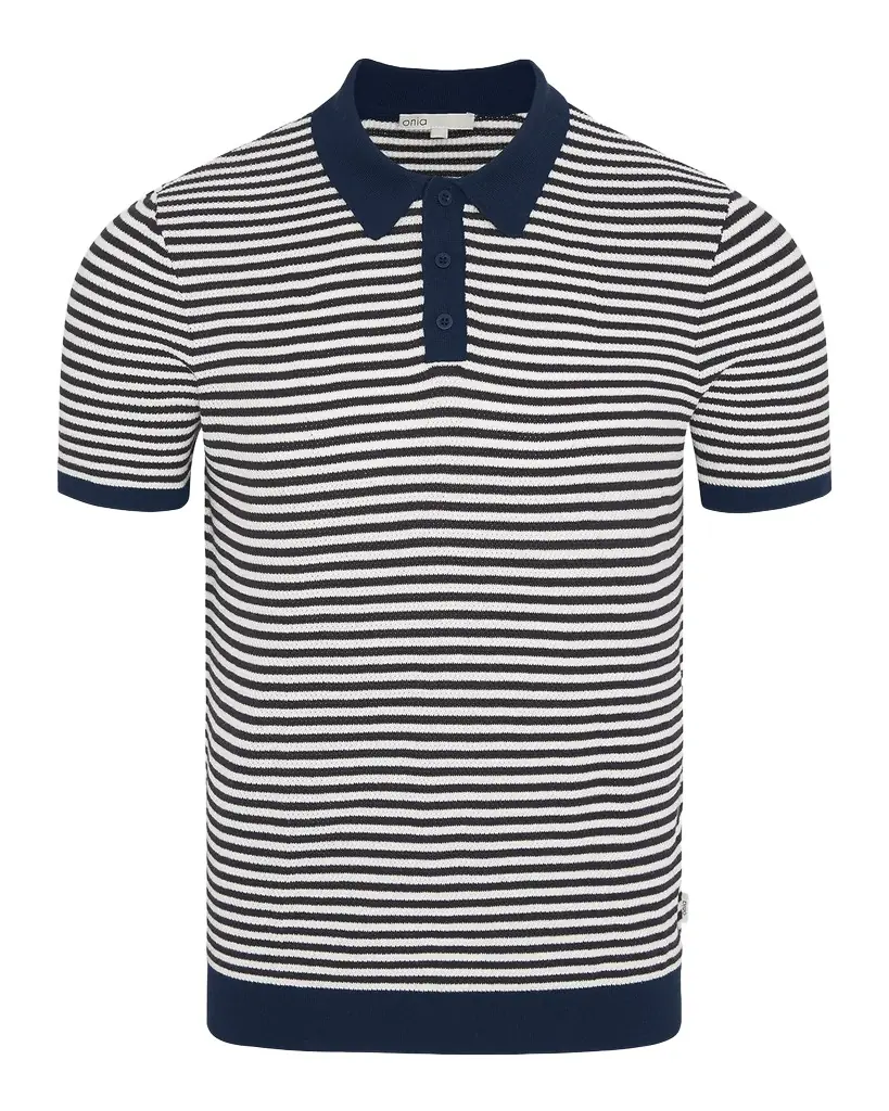 Onia Men 's Cotton Pinstripe Textured Knit Polo Shirt