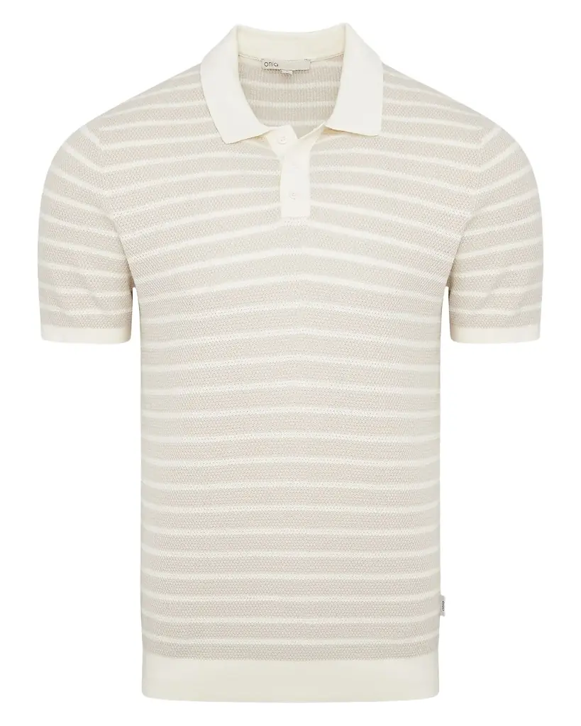 Onia Men 's Cotton Pinstripe Textured Knit Polo Shirt