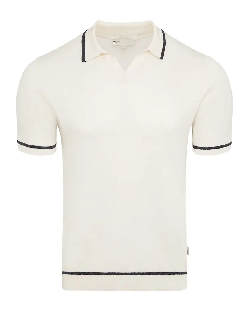 Onia Men 's Tipped Linen Knit Johnny Collar Polo Shirt