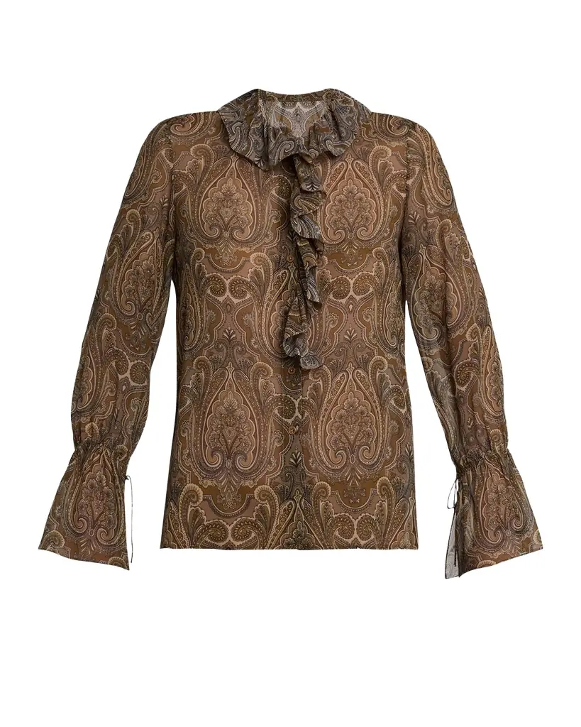 Nili Lotan Cecily Paisley Silk Ruffle Shirt