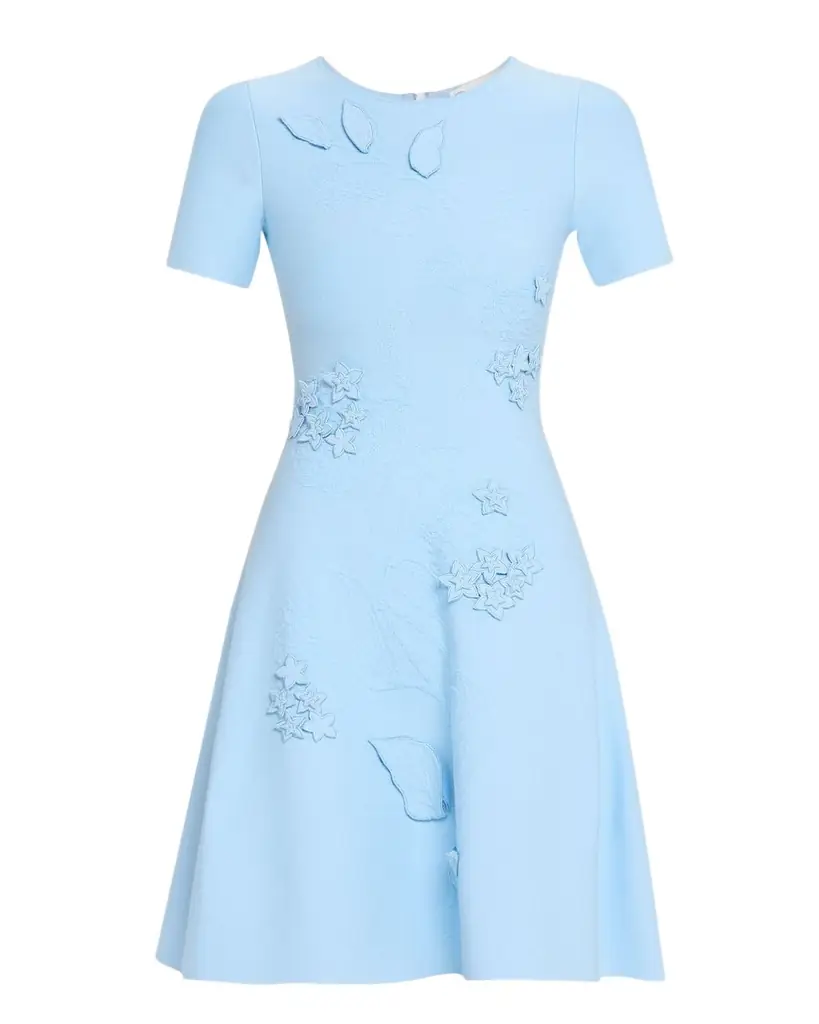 Oscar de la Renta Porcelain Flower Embroidered Jacquard Knit Mini Dress
