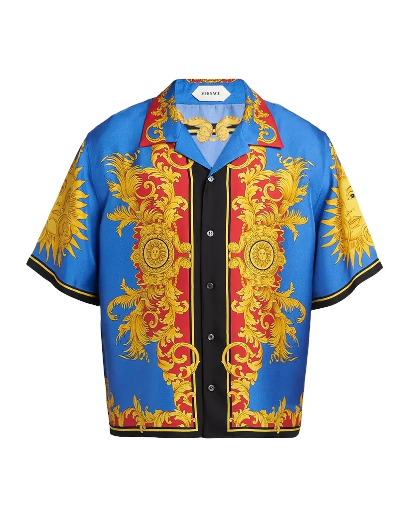 Versace Men 's Barocco Silk Camp Shirt